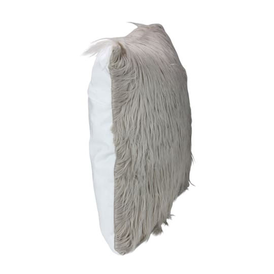 Beige & Taupe Faux Fur Square Throw Pillow With Suede Backing